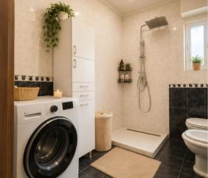 a washing machine in a bathroom with a toilet at Seaside Apartments - Vasilije in Baošići