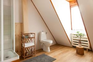 ザコパネにあるOasis Zakopaneのバスルーム(トイレ、シャワー付)、窓が備わります。
