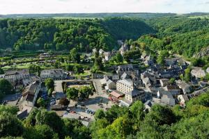 an aerial view of a small town with trees and buildings at Chez nous a Durbuy in Durbuy