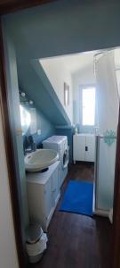 a bathroom with a sink and a washing machine at La Petite in Cogoleto