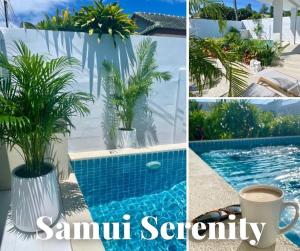 a collage of photos with a pool and plants at Samui Serenity 63 Pool Villa in Choeng Mon Beach