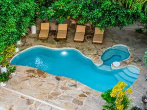 an overhead view of a swimming pool in a yard at Tamu Tamu Boutique Hotel in Pwani Mchangani