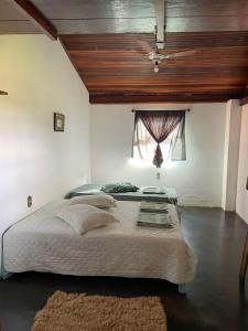 a bedroom with a large bed with a ceiling at Pousada Canastra Raíz in Delfinópolis
