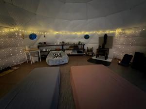 Un pat sau paturi într-o cameră la Le Dôme, nature, ressourcement et sauna
