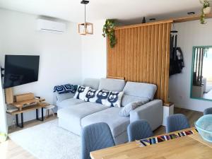 ein Wohnzimmer mit Sofa und Fernseher in der Unterkunft Lavrinha in Lavra