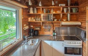 a kitchen with a sink and a stove and a window at Cozy Home In Ebeltoft With Wifi in Ebeltoft