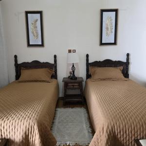 two beds sitting next to each other in a bedroom at Hotel Posada San Rafael in Pátzcuaro +4 photos