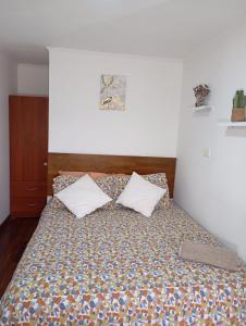 a bedroom with a bed with two pillows on it at Puente alto alojamiento in Santiago