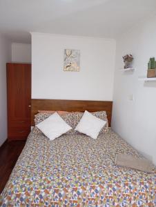 a bedroom with a bed with two pillows on it at Puente alto alojamiento in Santiago