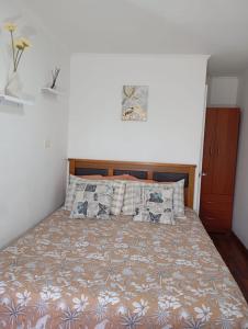a bedroom with a large bed with pillows at Puente alto alojamiento in Santiago
