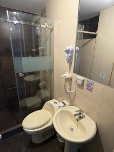 a bathroom with a toilet and a sink at Los Portales de Chivay Hotel in Chivay