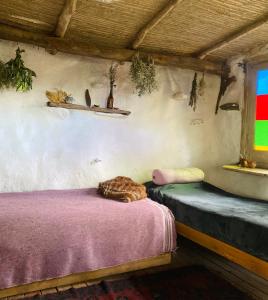 a room with two beds and a window at Refugio La Paciencia in Travesía