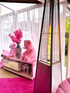 two teddy bears sitting on a shelf in a room at Pink Village Boutique in Campos do Jordão