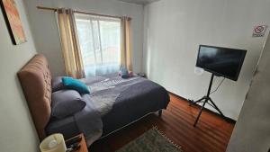 a bedroom with a bed and a flat screen tv at HOSTEL Gloria Economy in Viña del Mar