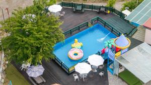 an overhead view of a swimming pool with a pool noodle at Chuncheon Remember Pet Pension in Chuncheon