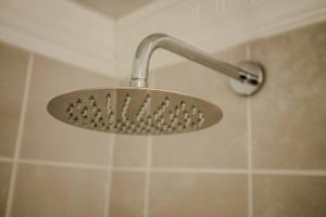 a shower with a shower head in a bathroom at Elite Garden Cabin, Cozy Hideaway in Welkom with Fast WiFi, Free Parking in Welkom +16 photos