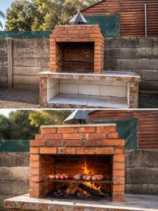 a brick oven with food cooking inside of it at Elite Luxe Cabin Suite in Welkom