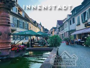 a canal in the middle of a street with buildings at Black Forest Hideaway in Gernsbach