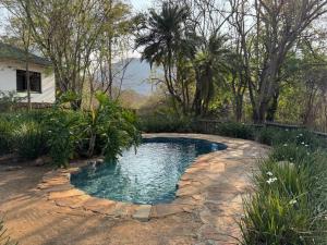 a small pool in the middle of a yard at Ntsinini Trout & Leisure Farm in Waterval Boven