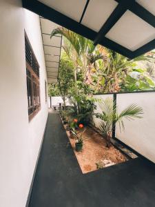 a corridor of a building with plants at Bule Bells Villa in Matara