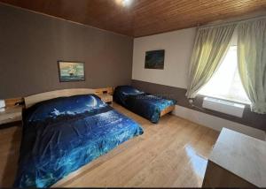 a bedroom with two beds and a window at Rapan Guesthouse in Bŭlgarevo