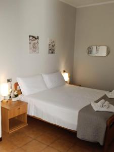 a bedroom with a large white bed and two lamps at Hotel Luina in Stresa