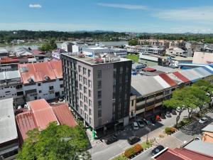 an overhead view of a city with buildings at Meritin Hotel in Kuching