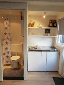 a small kitchen with a sink and a toilet at Vakantiehuis Katwijk Andreasplein in Katwijk