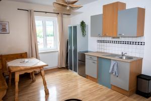 a small kitchen with a table and a sink at Apartment Camping Melk in Melk +31 photos