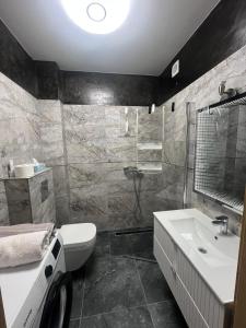 a bathroom with a toilet and a sink at Apartament Na Wspólnej in Łeba