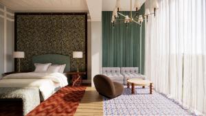 a bedroom with a bed and a green wall at Hotel Club 29 in Barcelona