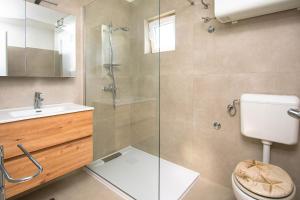 a bathroom with a shower and a toilet and a sink at Apartment Marin in Tkon +34 photos