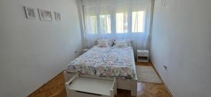 a bedroom with a bed in a room with a window at Apartman Lavanda in Vrdnik
