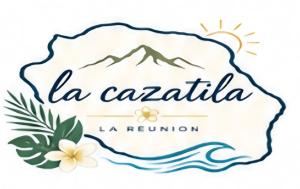 a logo for a resort in la caleta with mountains and flowers at La Cazatila in Petite Île