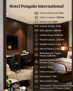 a sign in a hotel room with a menu at Hotel Penguin International in Kolkata