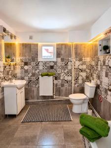 a bathroom with a toilet and a sink at Casa Family in Eforie Sud +43 photos
