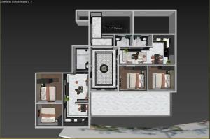a rendering of a room with a book shelf at La Resident Indochina Hotel in Vientiane