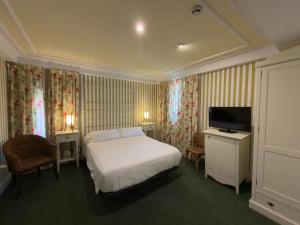 a hotel room with a bed and a television at Marina de Campios in Comillas