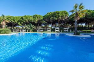 a large swimming pool with palm trees in the background at Estival Isla Cristina in Isla Cristina