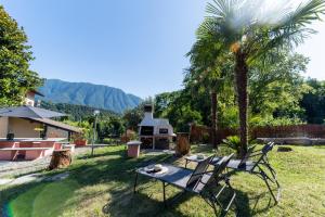 a yard with two chairs and a palm tree at Ina's Lake Garden, Como Lake in Lenno +14 photos