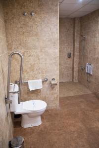 a bathroom with a toilet and a shower at Apartamentos Comfort Calella in Calella