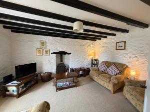 a living room with a couch and a tv at Derlwyn in Newport