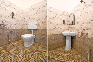 two pictures of a bathroom with a toilet and a sink at FabHotel Royal Lagoon in Bhubaneshwar +23 photos