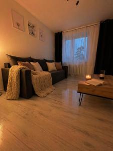a living room with a couch and a table at Apartament w Centrum Prudnika in Prudnik