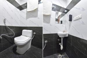 two pictures of a bathroom with a toilet and a sink at FabHotel Connect in Jaipur +24 photos