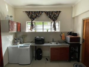 a small kitchen with a sink and a window at Nais cottage in Cape Town