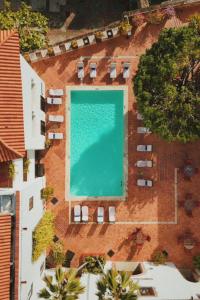 an overhead view of a swimming pool with chairs and trees at Hodelpa Nicolás de Ovando in Santo Domingo