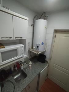 a kitchen with a sink and a microwave at Apartamento Star in Mendoza