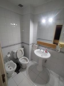 a white bathroom with a toilet and a sink at Apartamento Star in Mendoza