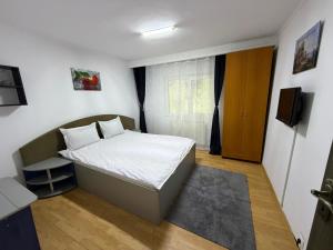 a small bedroom with a bed and a window at Hypnotic Suite 1 in Piteşti